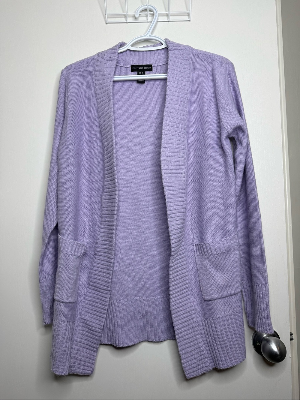 Streetwear Society Lavender Open-Front Rib-Trim Cardigan Lilac XL